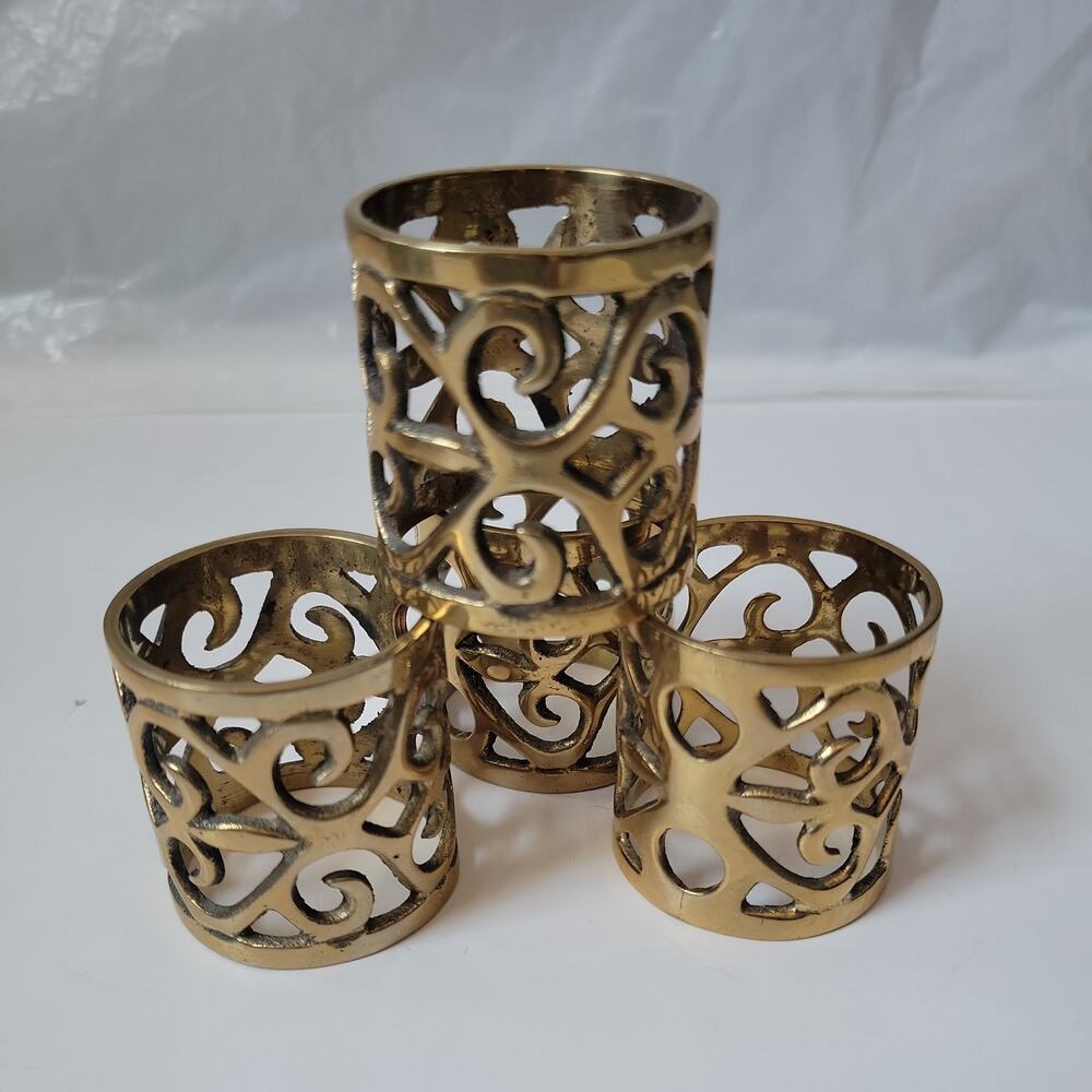 Solid Brass Heavy Napkin Ring Holders Made in India 2 inch MCM Vtg Set of 4 - Picture 3 of 5